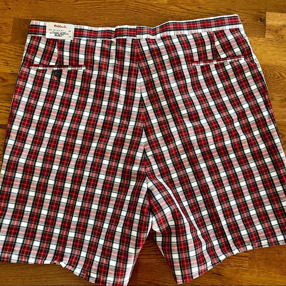 NWT Men’s Vintage Red Plaid Hubbard Slider Flat Front Adjustable Golf Shorts 44